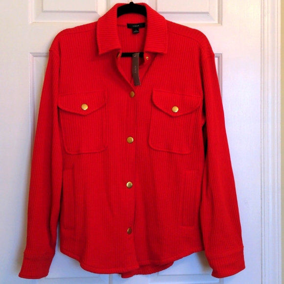 NWT Brushed Back Waffle Weave Shirt Jacket - Holiday Red - Picture 10 of 11